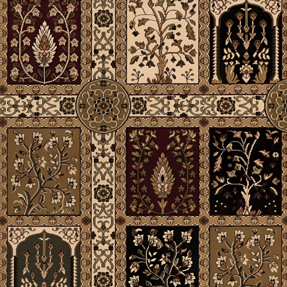 5' X 8' Beige and Black Oriental Power Loom Area Rug