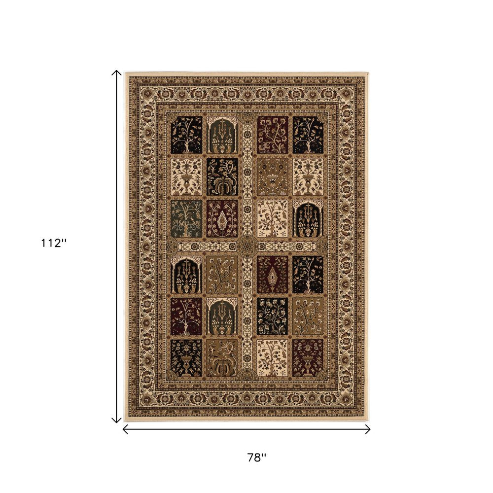 5' X 8' Beige and Black Oriental Power Loom Area Rug