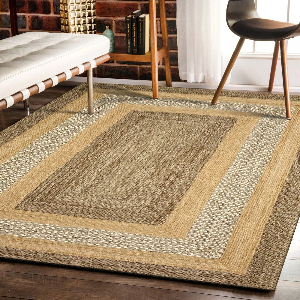 4' X 6' Tan and Beige Bordered Area Rug