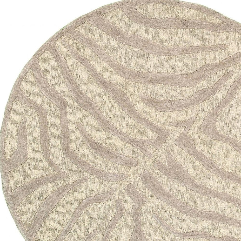 8’ Round Taupe Zebra Pattern Area Rug
