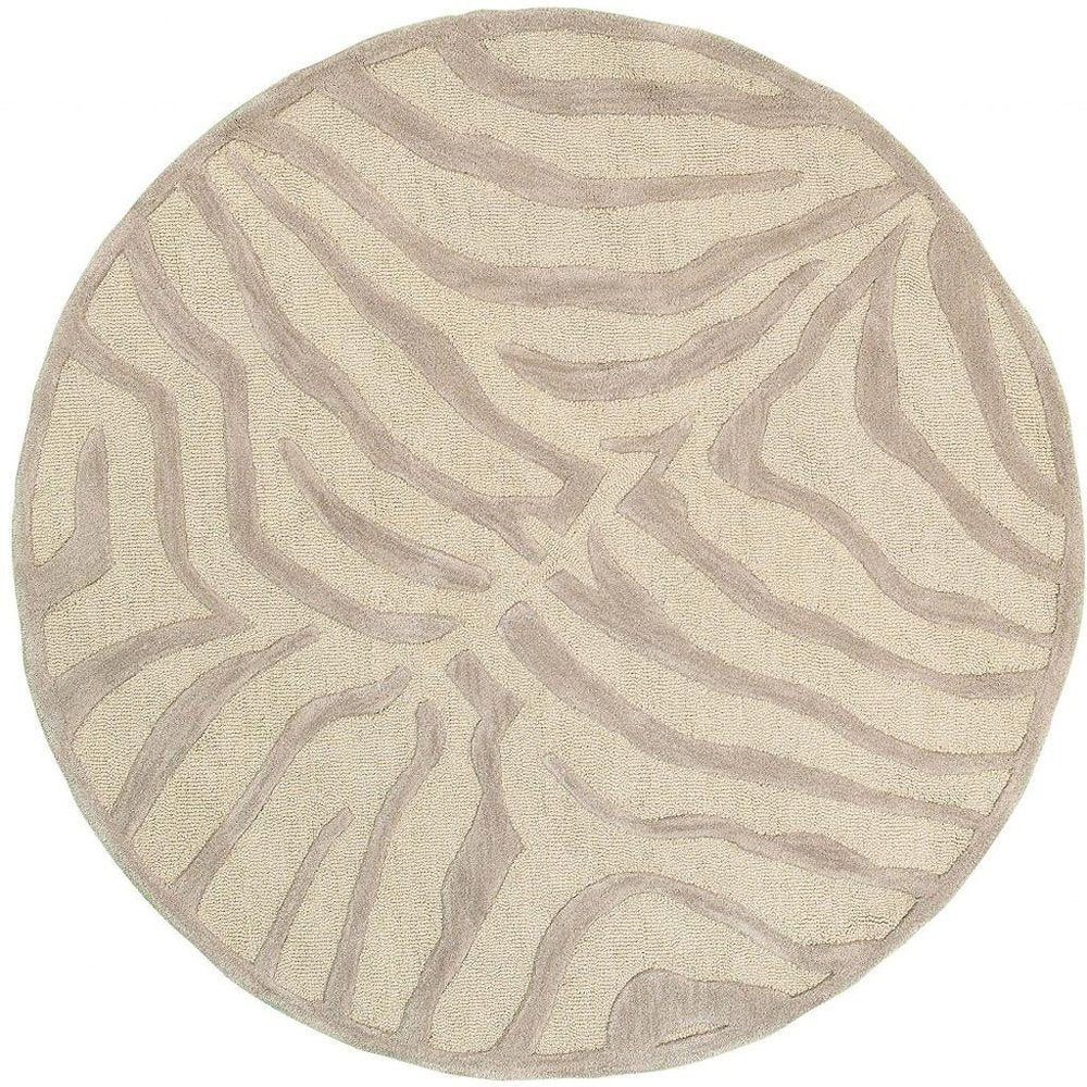 8’ Round Taupe Zebra Pattern Area Rug