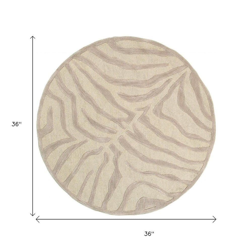 8’ Round Taupe Zebra Pattern Area Rug