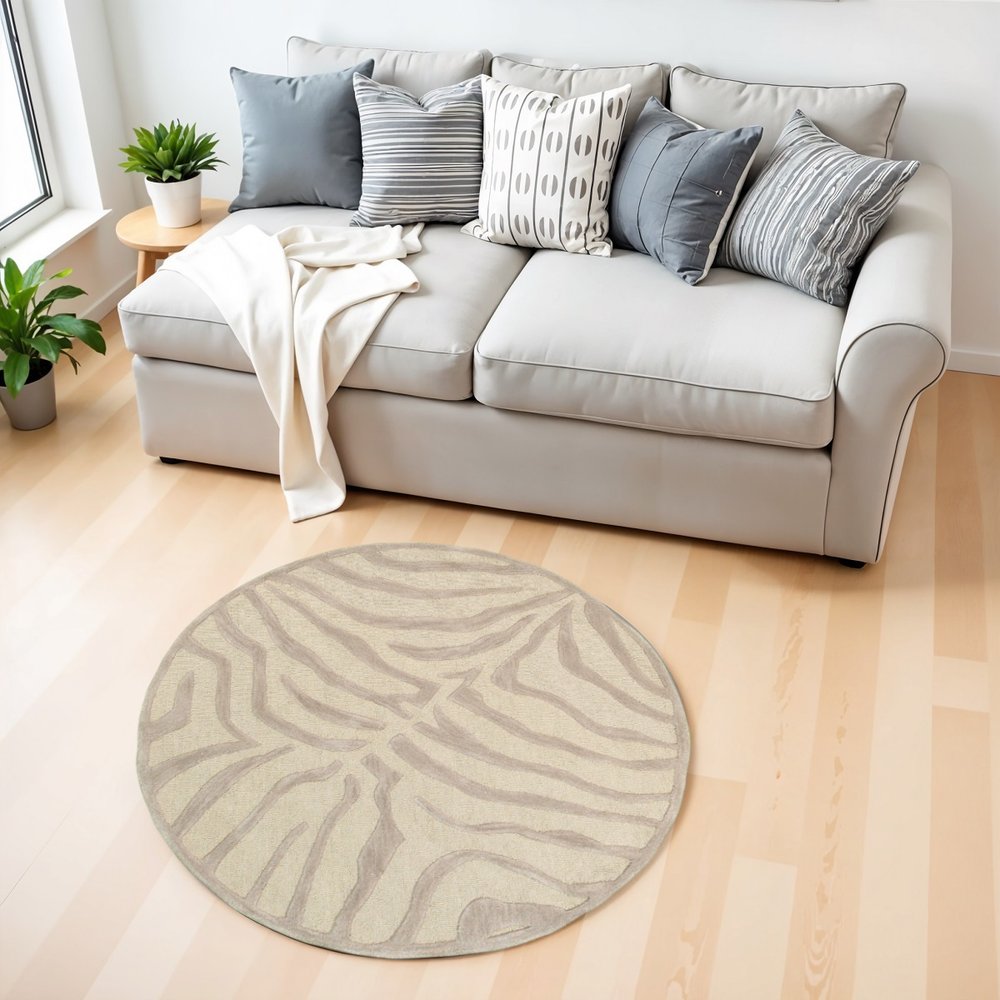 8’ Round Taupe Zebra Pattern Area Rug