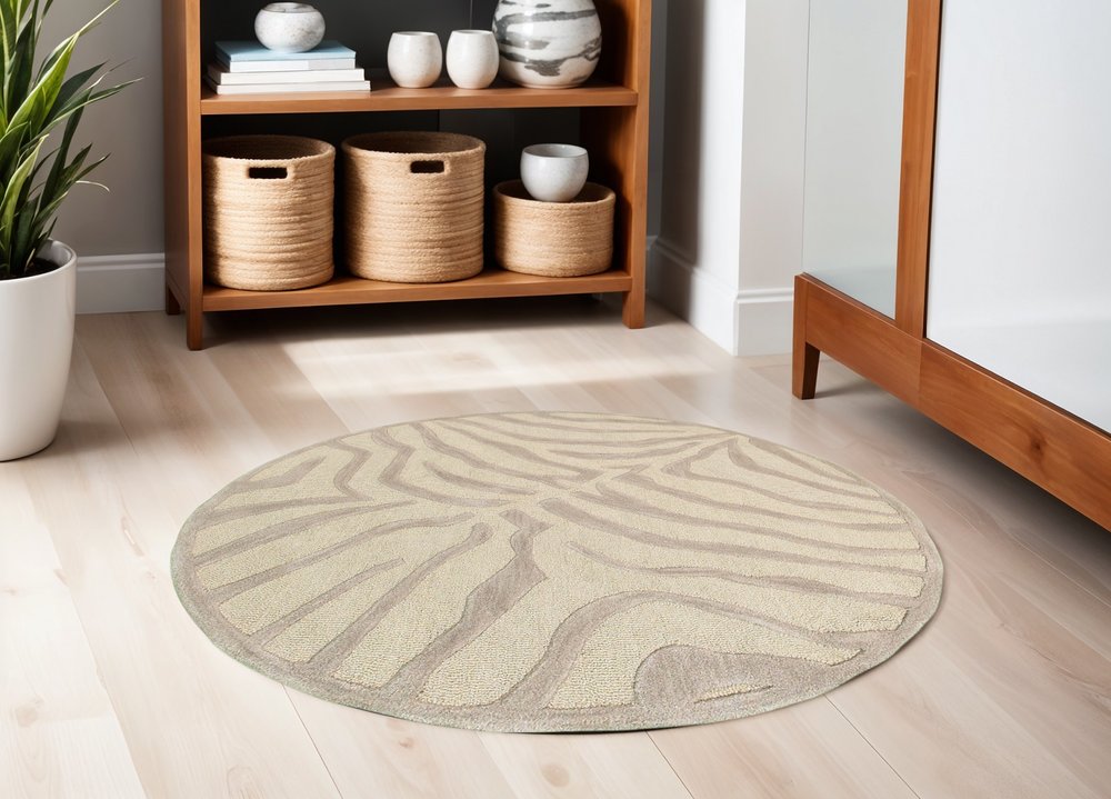 8’ Round Taupe Zebra Pattern Area Rug