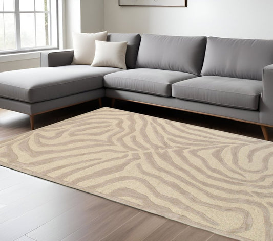 8’ Round Taupe Zebra Pattern Area Rug