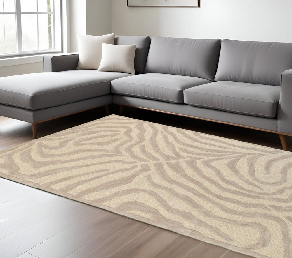 8’ Round Taupe Zebra Pattern Area Rug