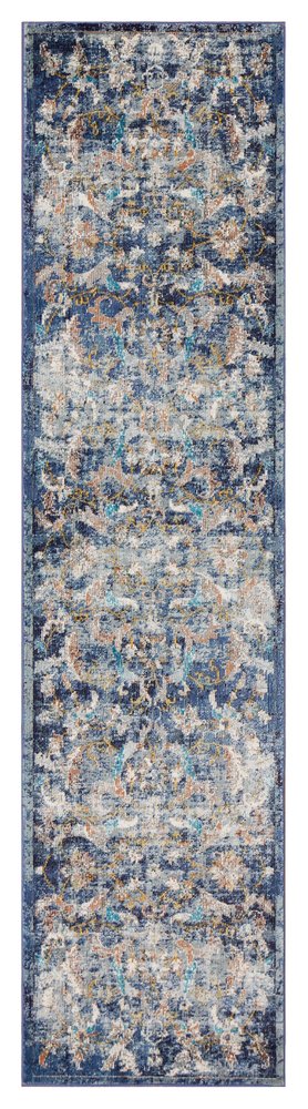 4' X 6' Blue and White Jacobean Pattern Area Rug