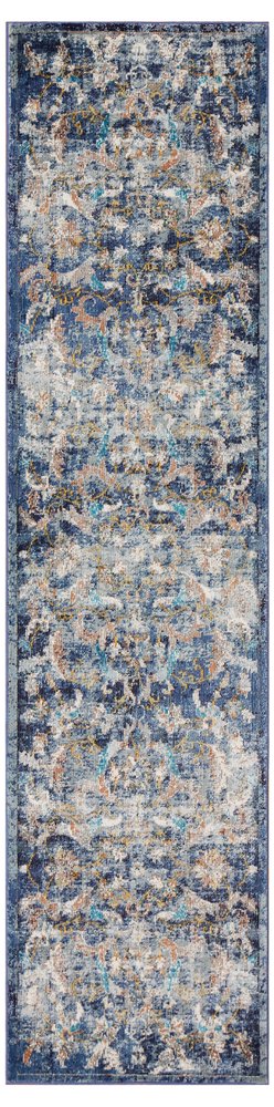 4' X 6' Blue and White Jacobean Pattern Area Rug