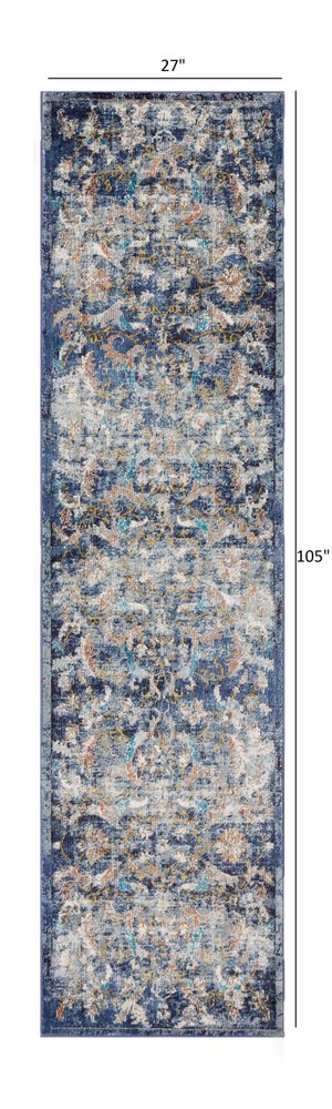4' X 6' Blue and White Jacobean Pattern Area Rug