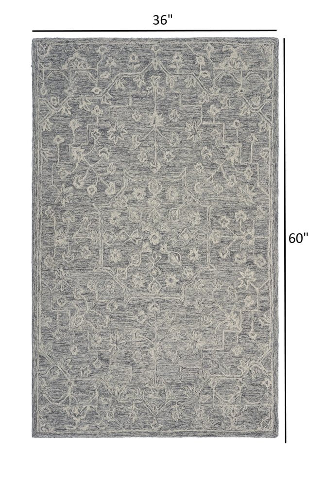 3' x 5' Gray Floral Finesse Area Rug