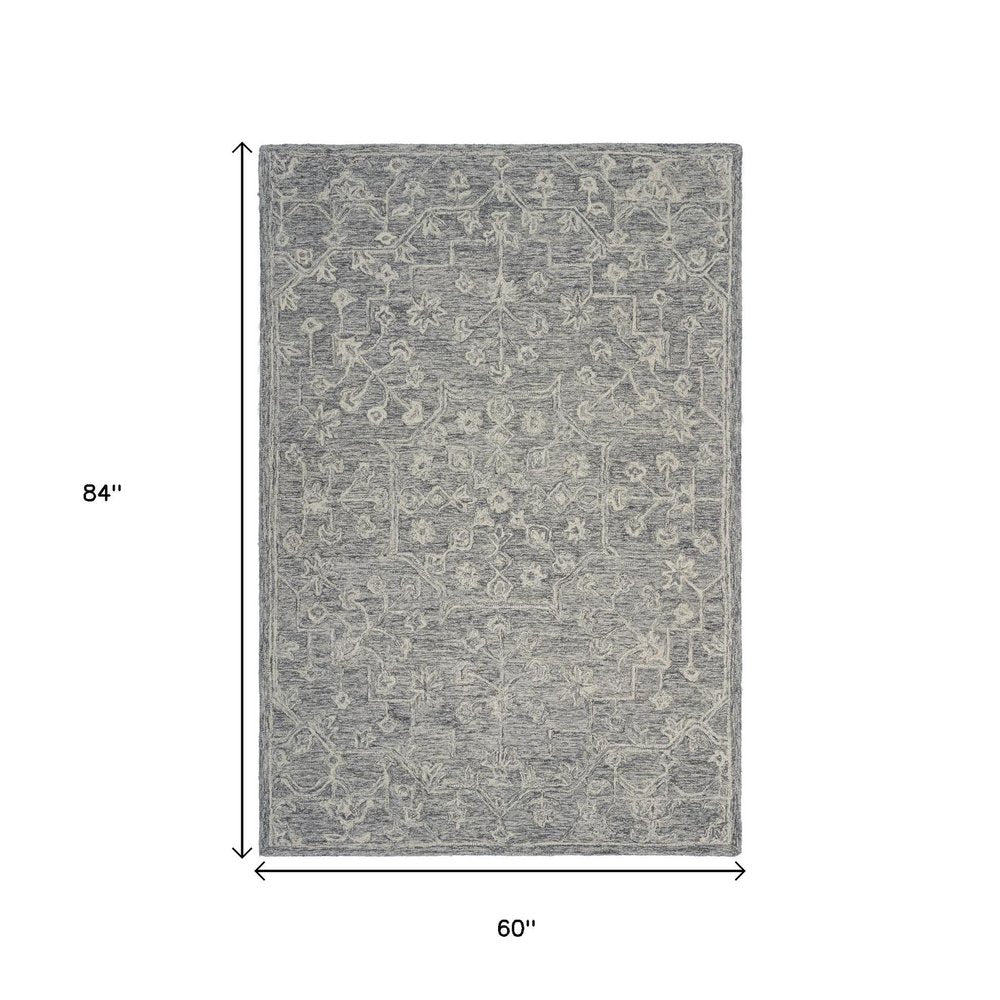 3' x 5' Gray Floral Finesse Area Rug