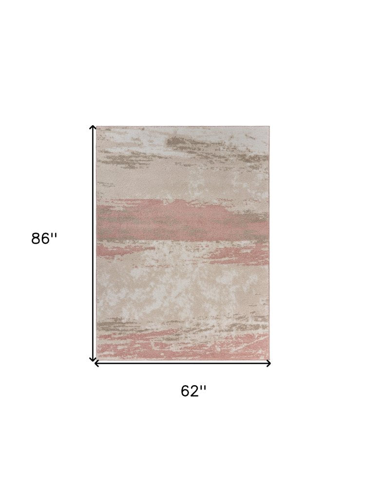 5' X 7' Ivory Beige and Blush Abstract Area Rug