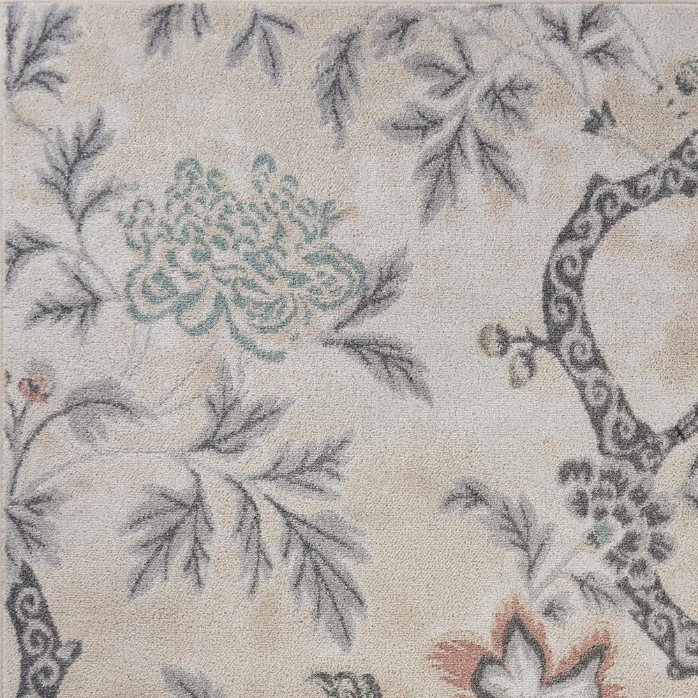 8' X 10' Soft Beige Birds and Trees Area Rug