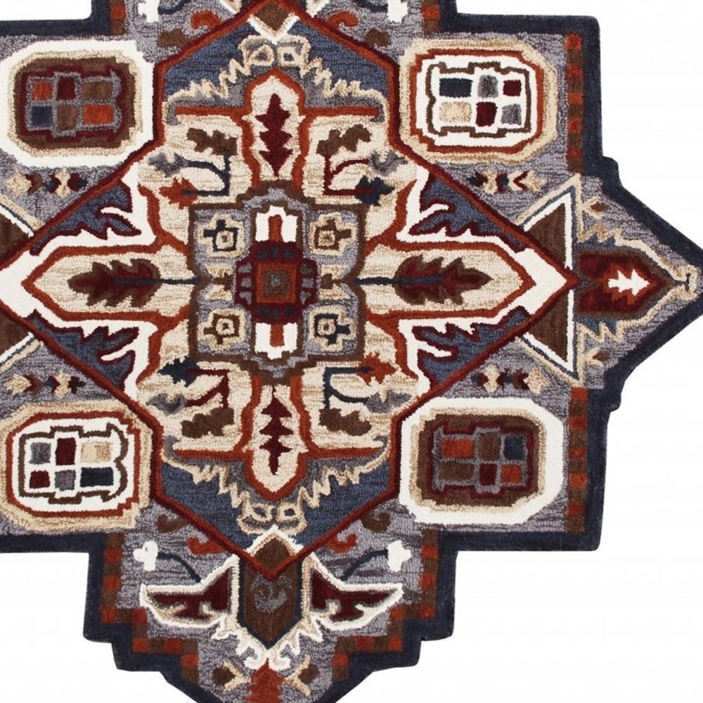 5' X 5' Blue And Red Wool Hand Tufted Area Rug