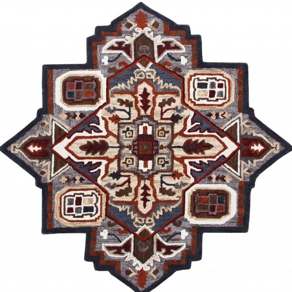 5' X 5' Blue And Red Wool Hand Tufted Area Rug