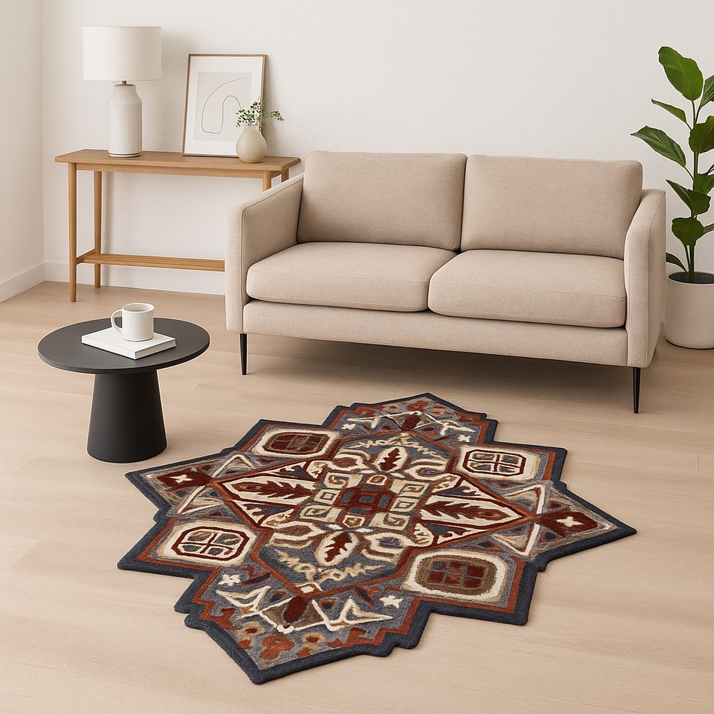 5' X 5' Blue And Red Wool Hand Tufted Area Rug