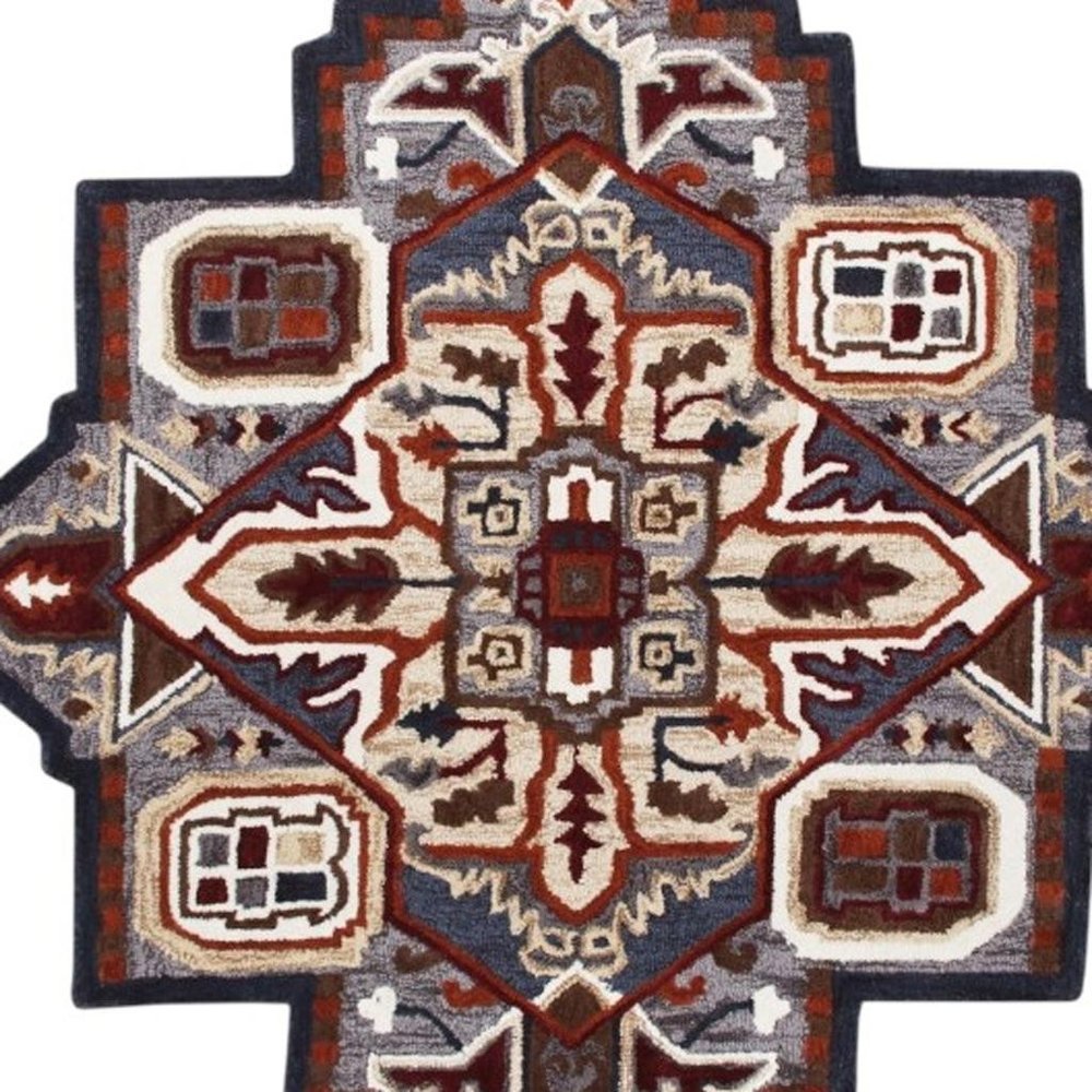 5' X 5' Blue And Red Wool Hand Tufted Area Rug