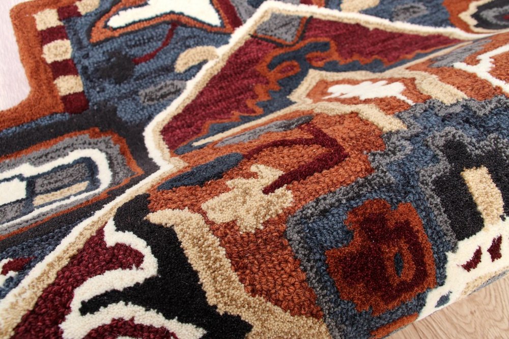 5' X 5' Blue Rust And Orange Wool Medallion Hand Tufted Area Rug
