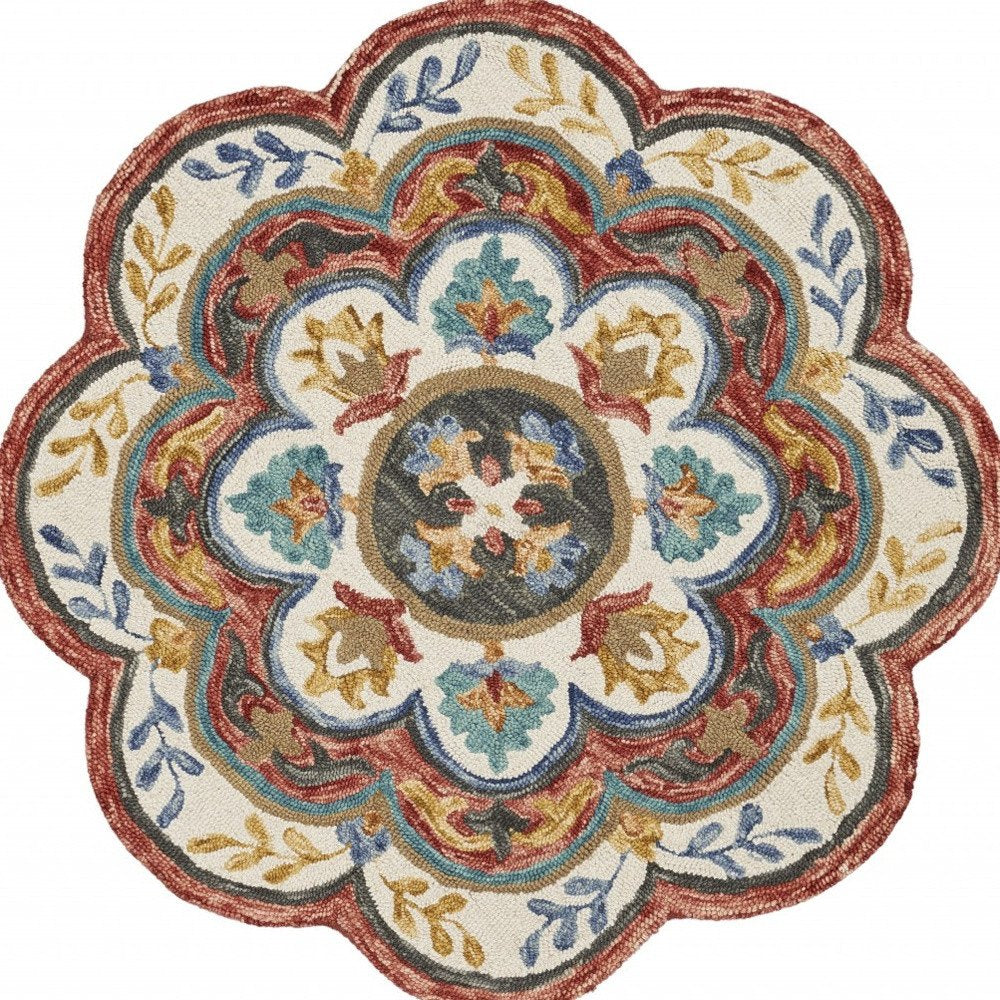 4' Round Red Layered Petals Area Rug