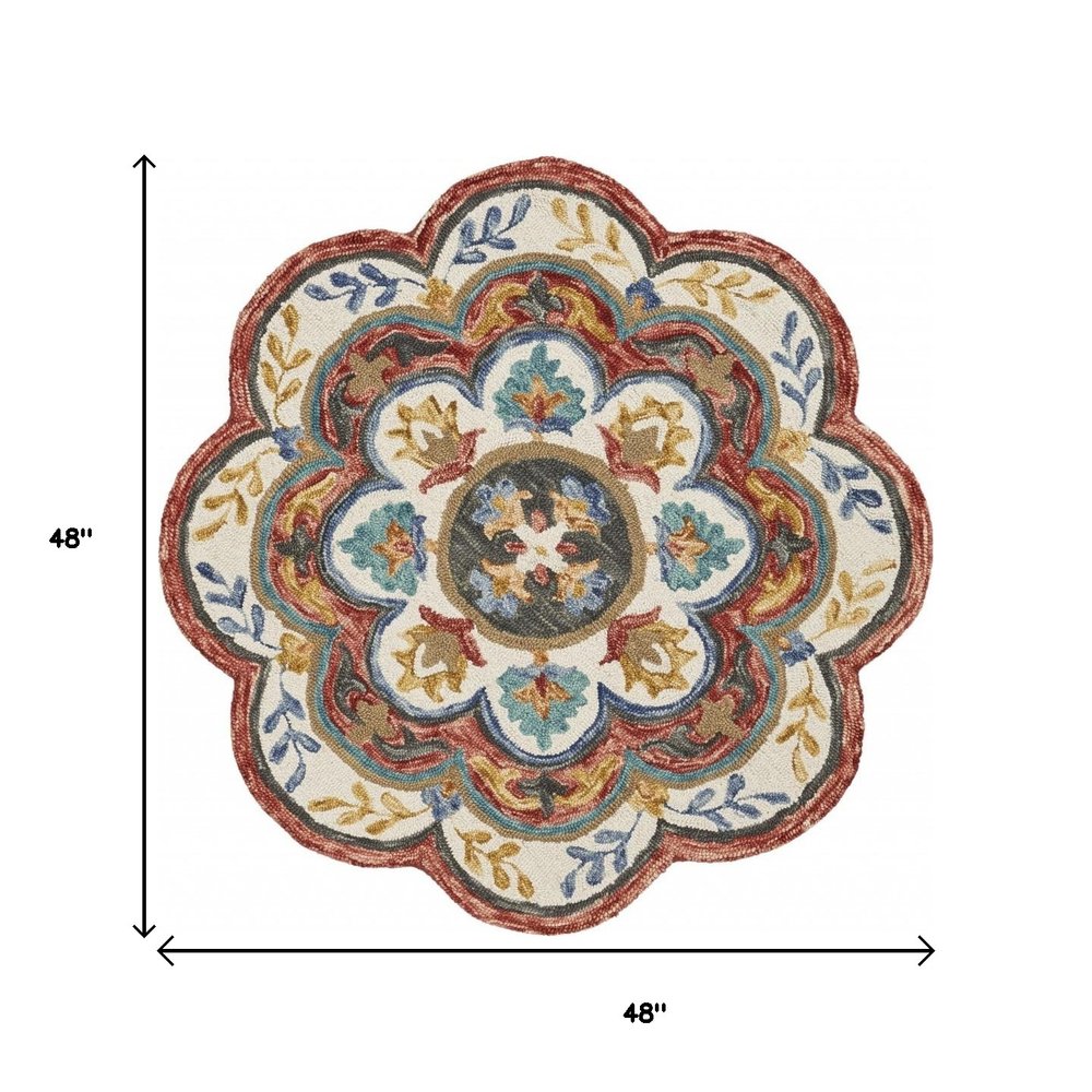 4' Round Red Layered Petals Area Rug