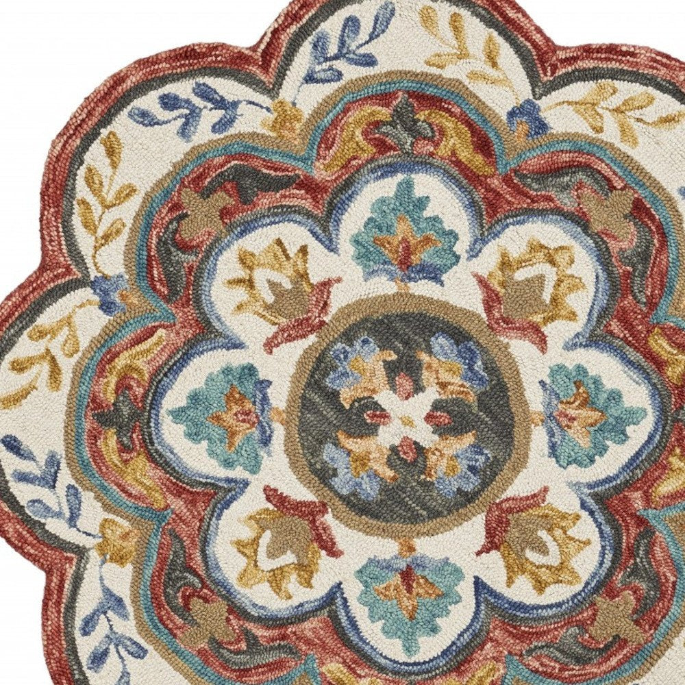 4' Round Red Layered Petals Area Rug