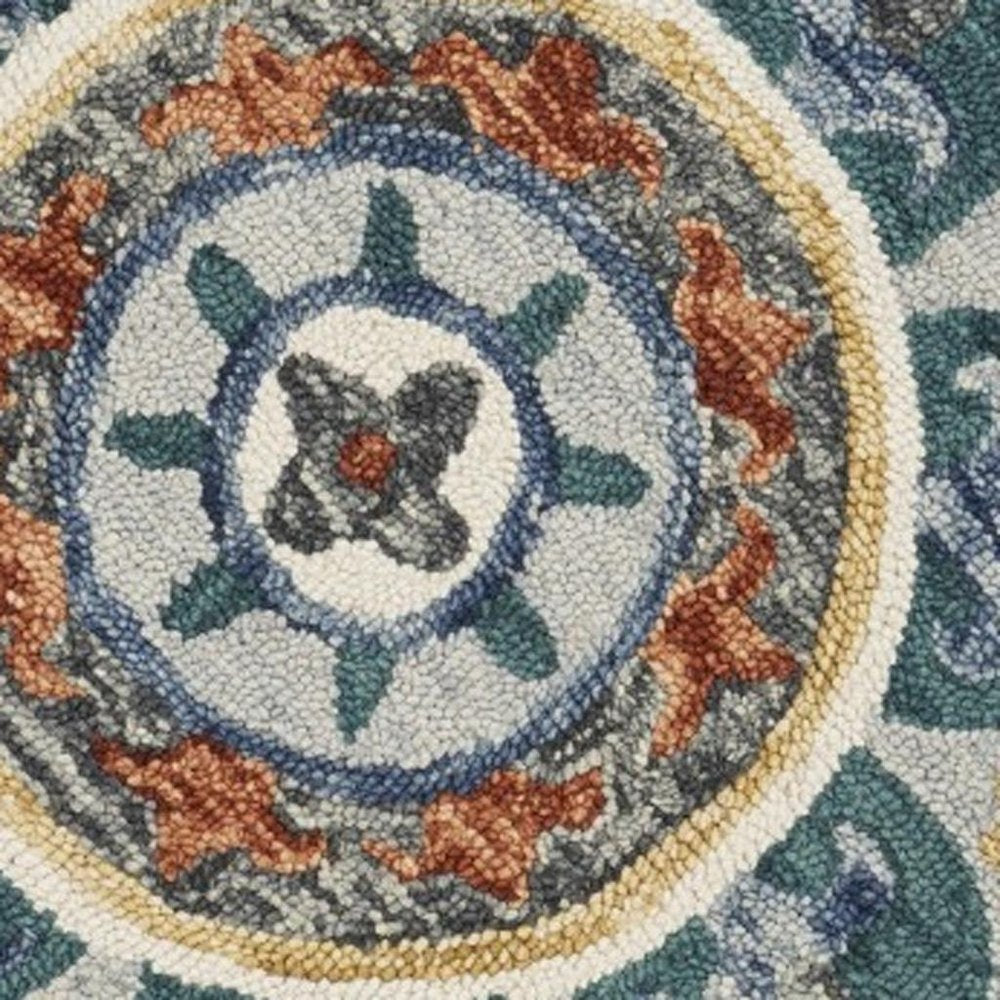 4' Green And Ivory Wool Hand Hooked Round Rug