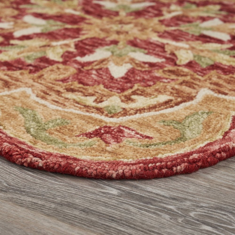 4' Red Wool Hand Hooked Round Rug