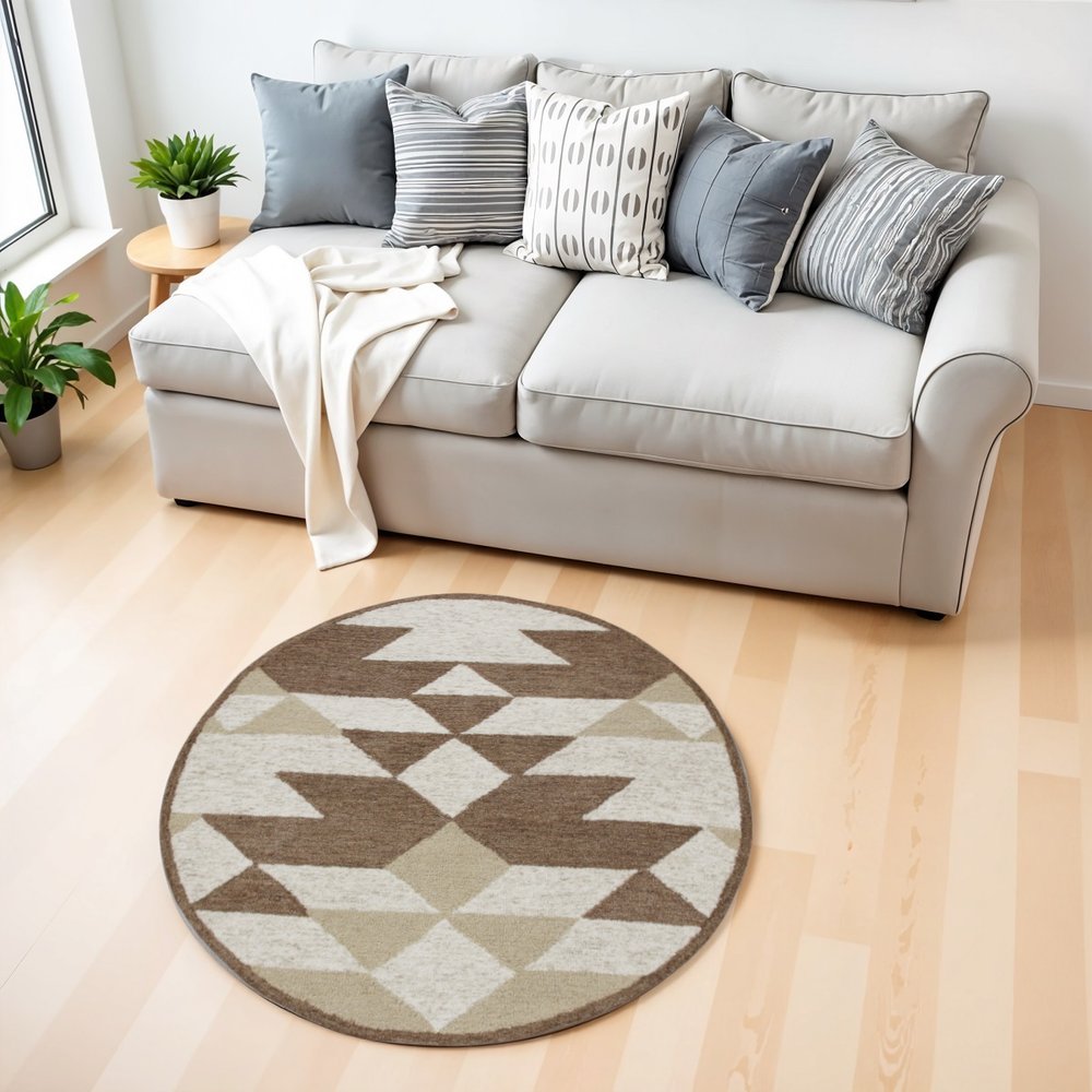 6' Brown And Ivory Round Wool Hand Tufted Area Rug