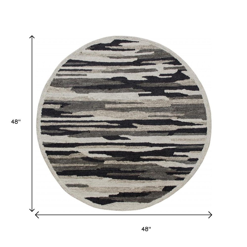 6' Black And Gray Round Wool Hand Tufted Area Rug
