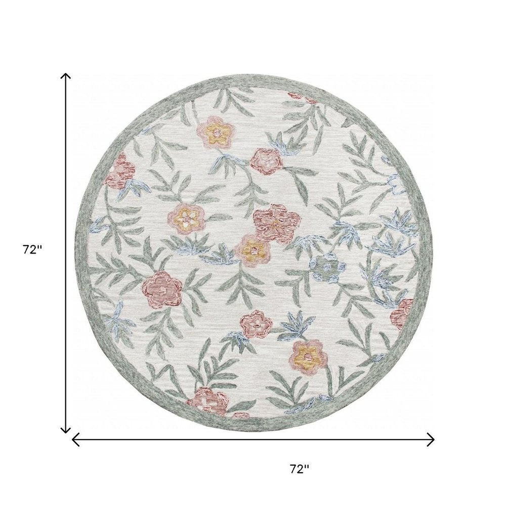 6' Ivory And Blue Round Wool Hand Hooked Handmade Area Rug