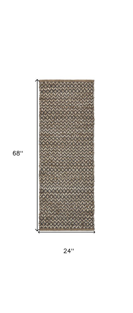 6' Natural and Gray Chevron Hand Woven Jute Runner Rug