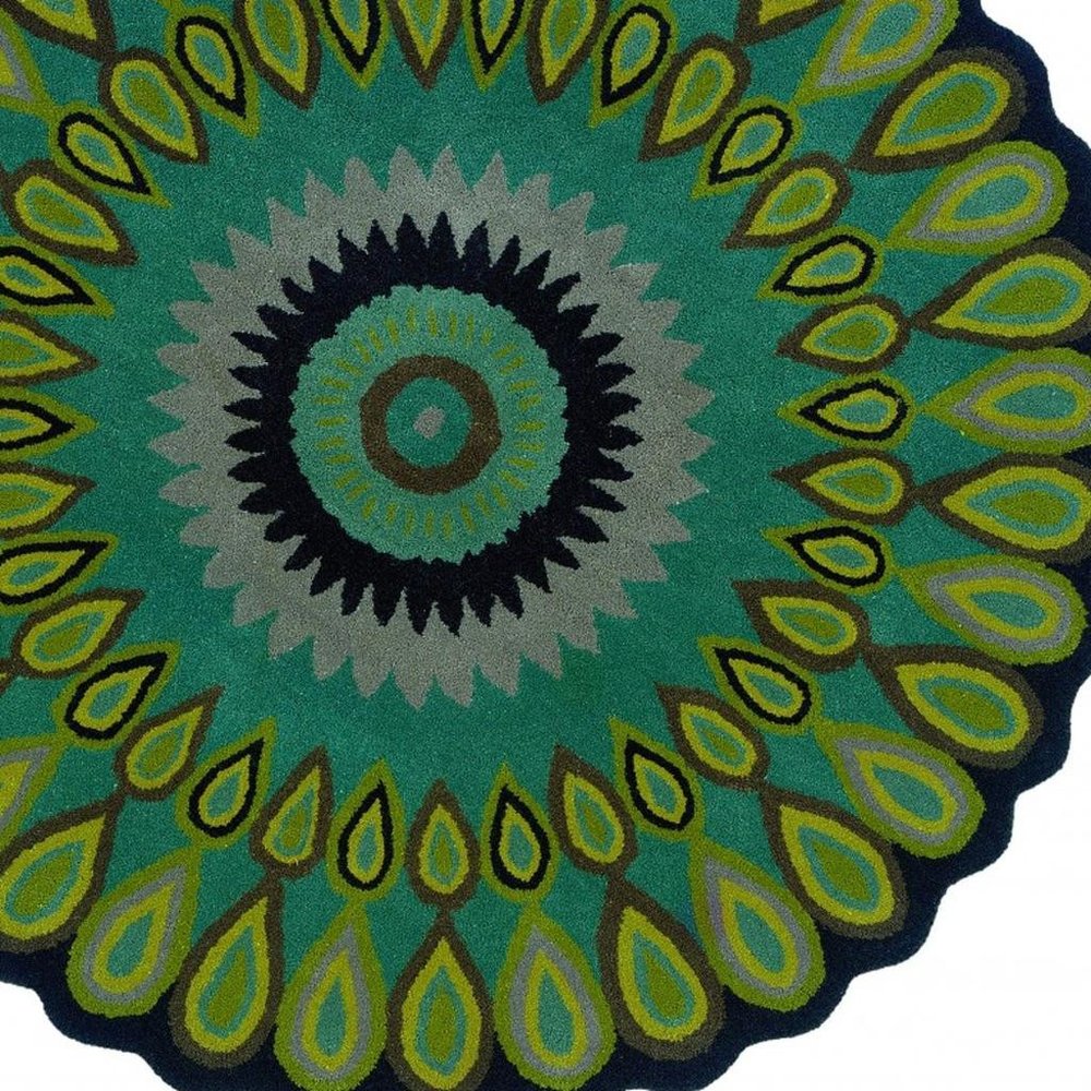 5' Green Wool Hand Tufted Round Rug
