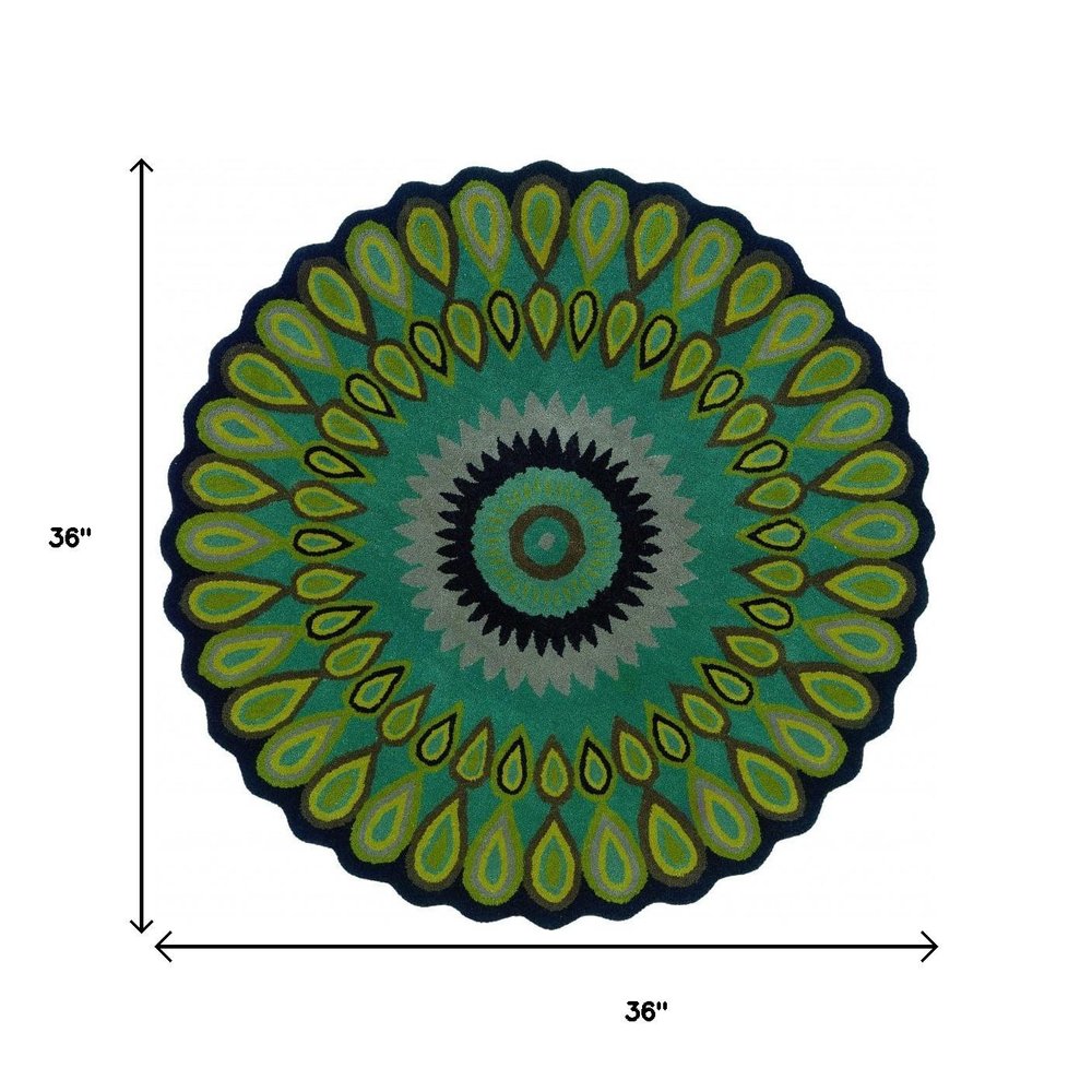 5' Green Wool Hand Tufted Round Rug