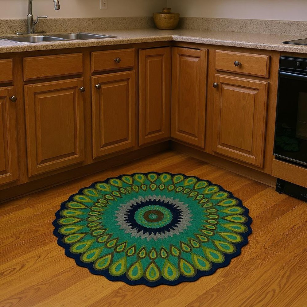 5' Green Wool Hand Tufted Round Rug