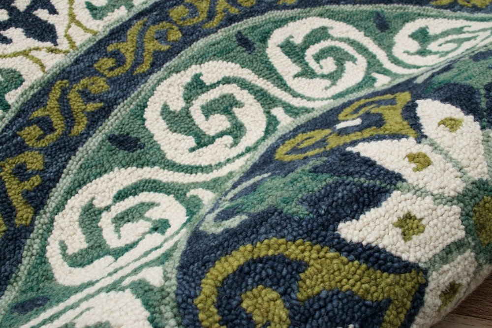 7' Round Blue and Green Ornate Medallion Area Rug