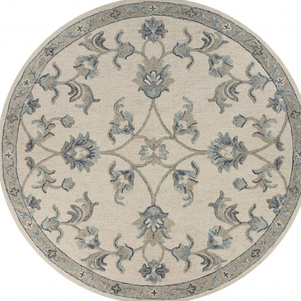 5' Light Blue Round Wool Hand Tufted Area Rug