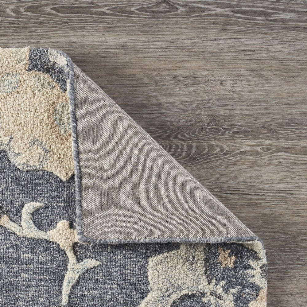 7' Blue And Gray Round Wool Hand Tufted Area Rug