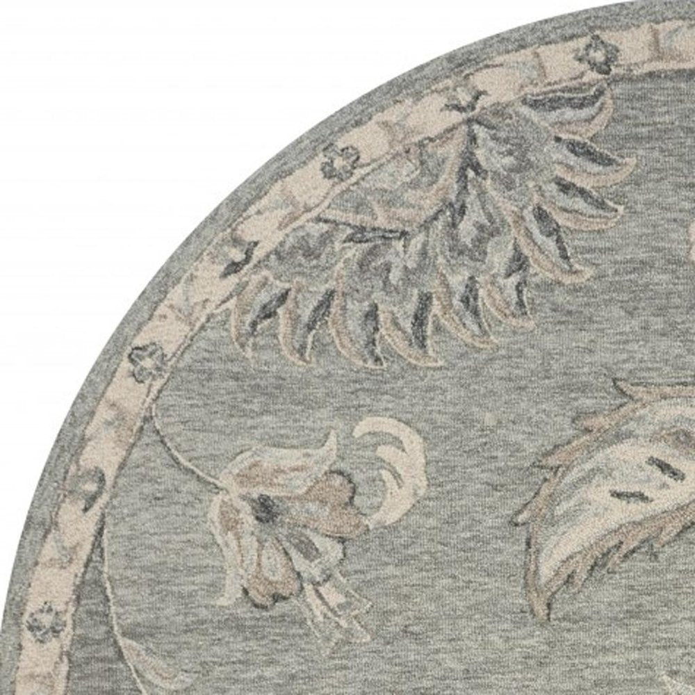 5' Gray Round Wool Hand Tufted Area Rug