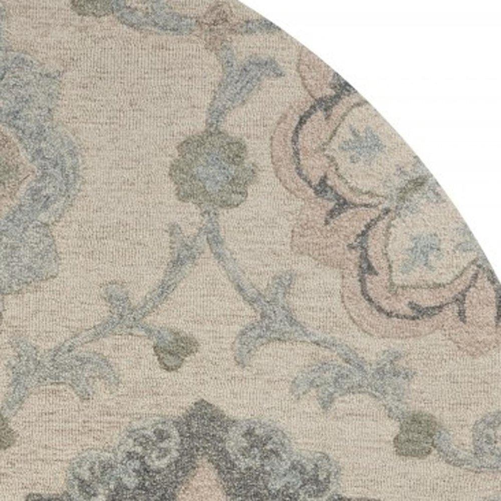 7' Blue And Ivory Round Wool Hand Tufted Area Rug