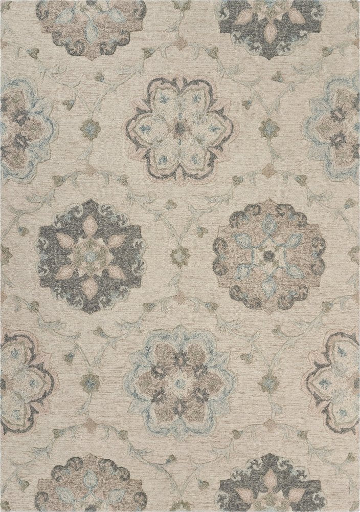 7' Blue And Ivory Round Wool Hand Tufted Area Rug