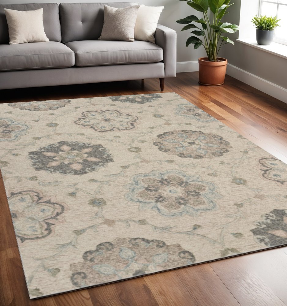 7' Blue And Ivory Round Wool Hand Tufted Area Rug