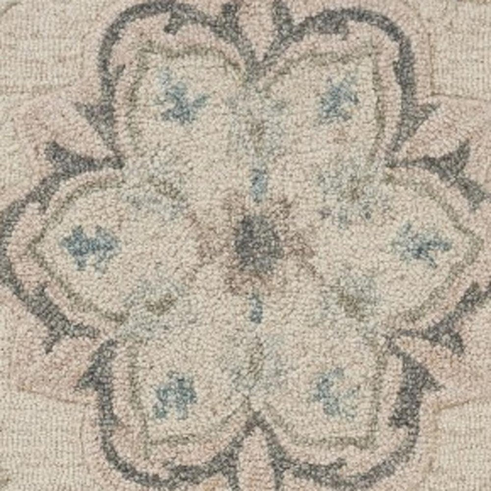 7' Blue And Ivory Round Wool Hand Tufted Area Rug