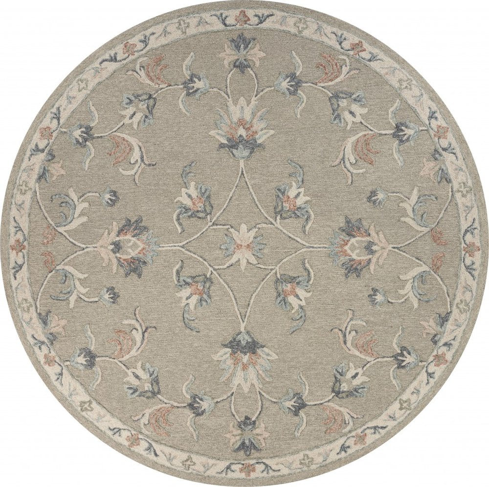7' Gray Round Wool Hand Tufted Area Rug