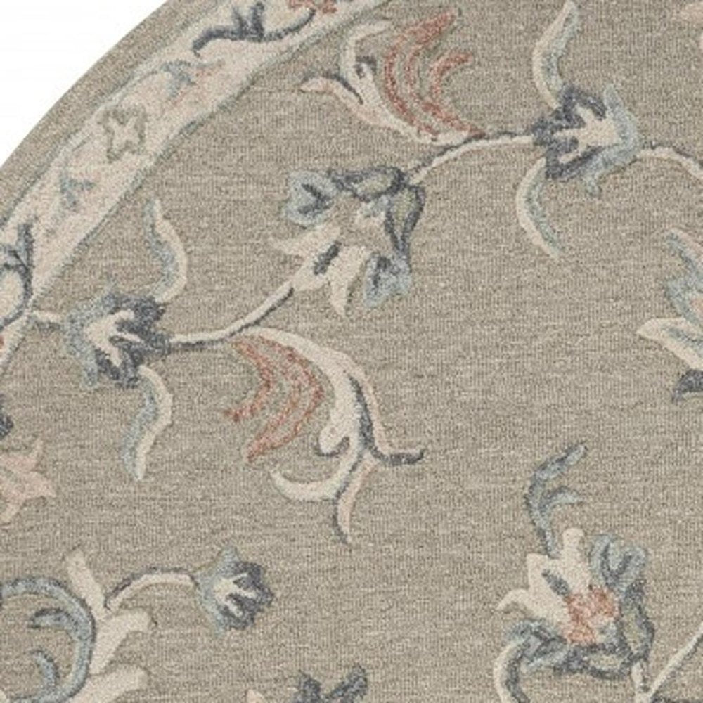 7' Gray Round Wool Hand Tufted Area Rug