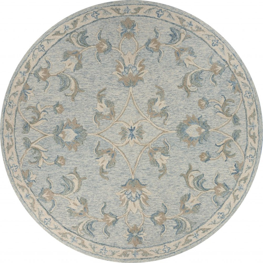 7' X 9' Blue And Ivory Wool Hand Tufted Area Rug