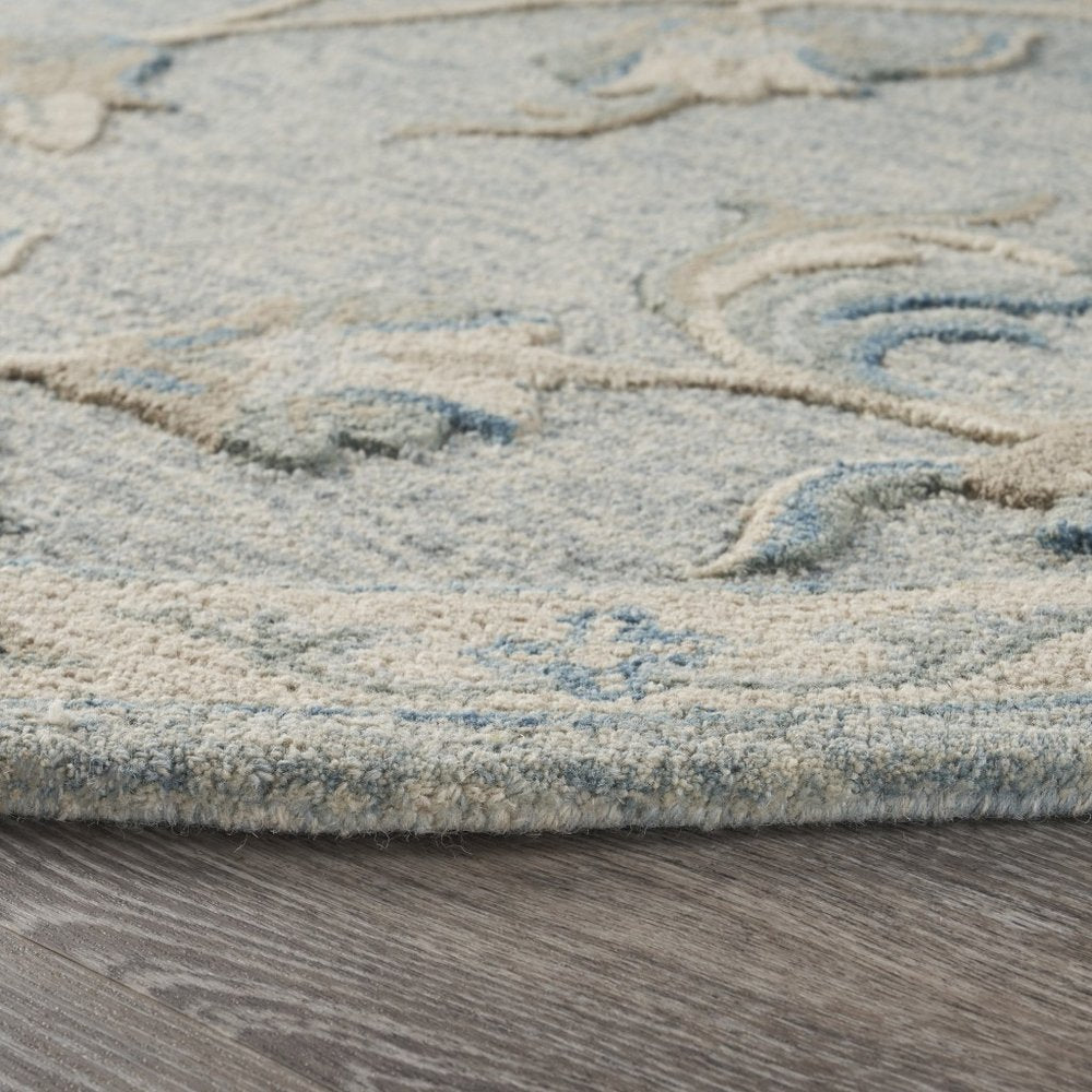 7' X 9' Blue And Ivory Wool Hand Tufted Area Rug