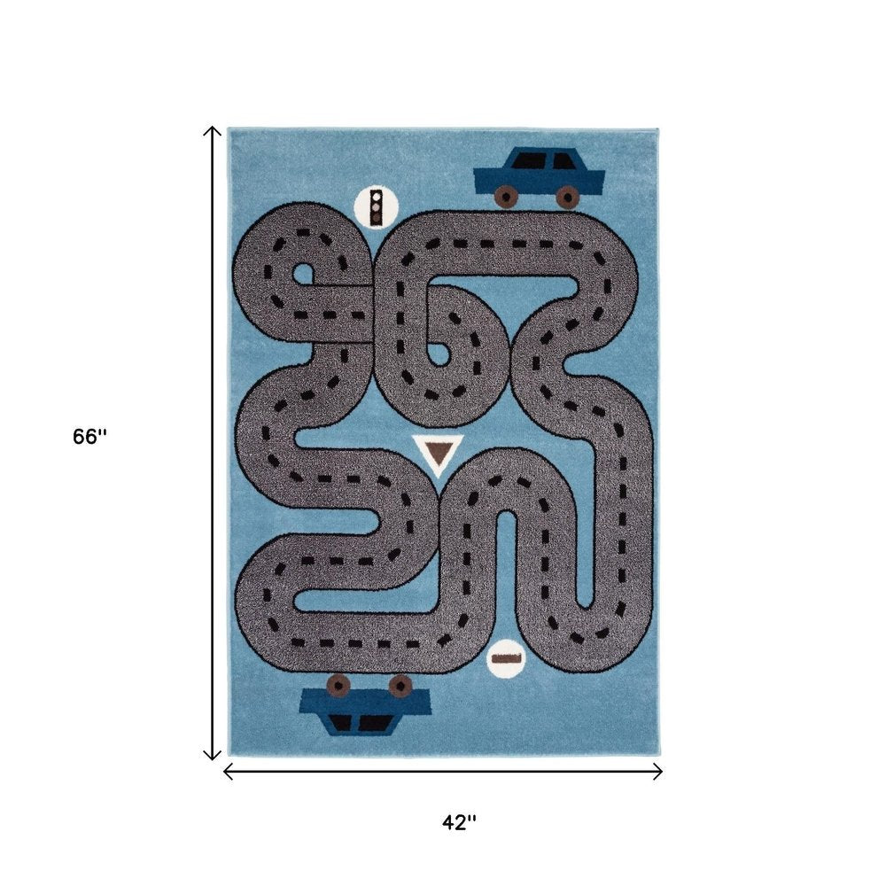 4' X 6' Blue Imaginative Racetrack Area Rug