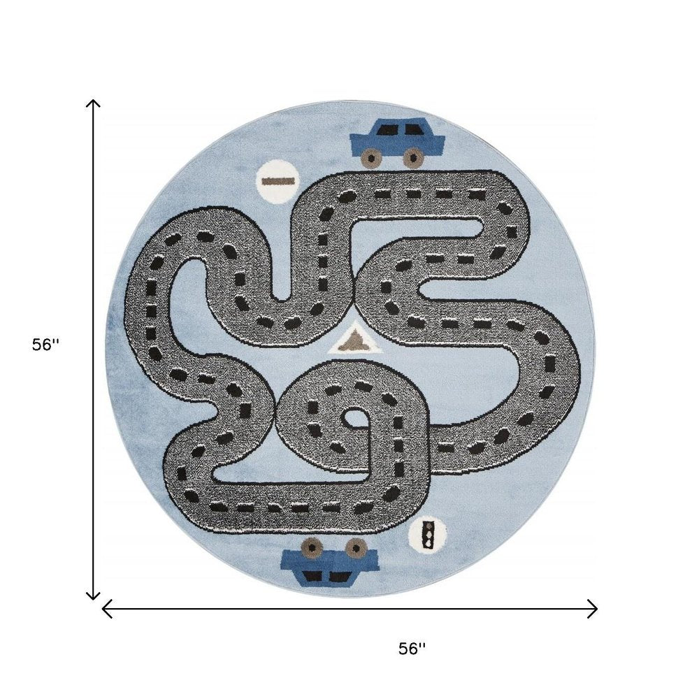 4' X 6' Blue Imaginative Racetrack Area Rug