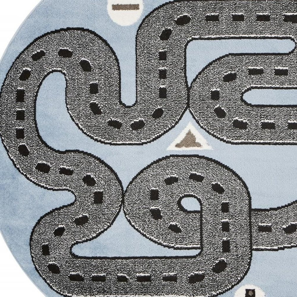 4' X 6' Blue Imaginative Racetrack Area Rug