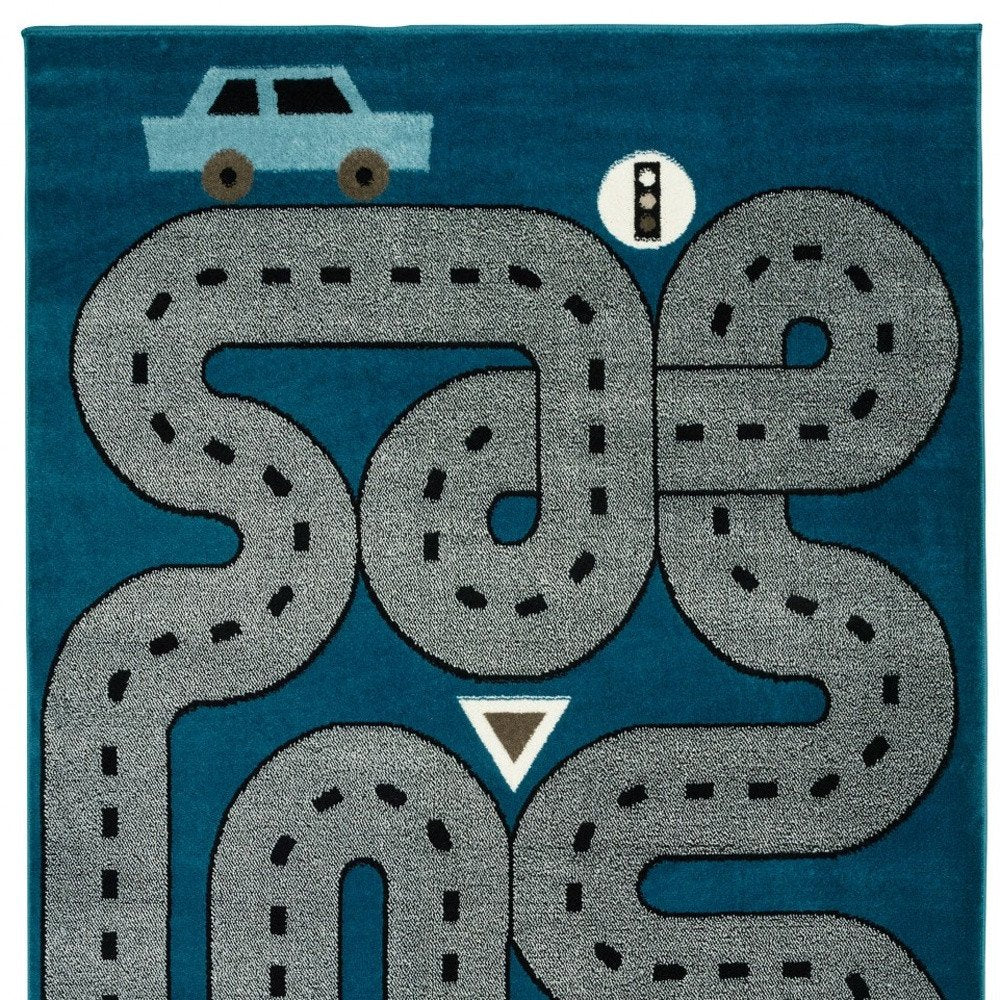 5' X 7' Navy Imaginative Racetrack Area Rug